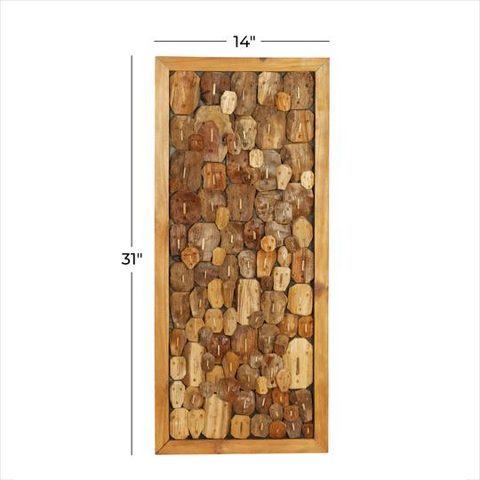 Rectangular Brown Wood Totem Face Wall Art, 32" x 14" x 2"